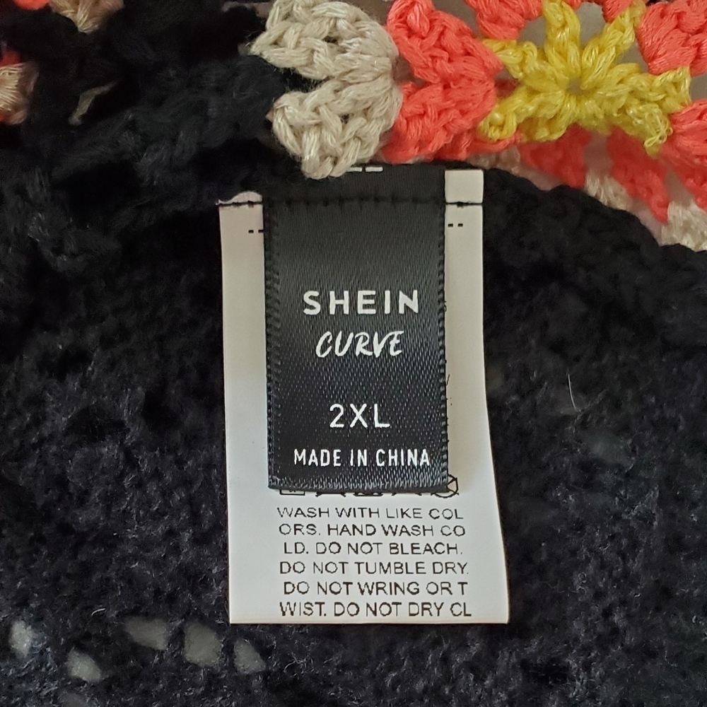 SHEIN Curve Sleeveless Black Multicolor Boho Granny Square Crochet Vest Size 2XL - Picture 6 of 8